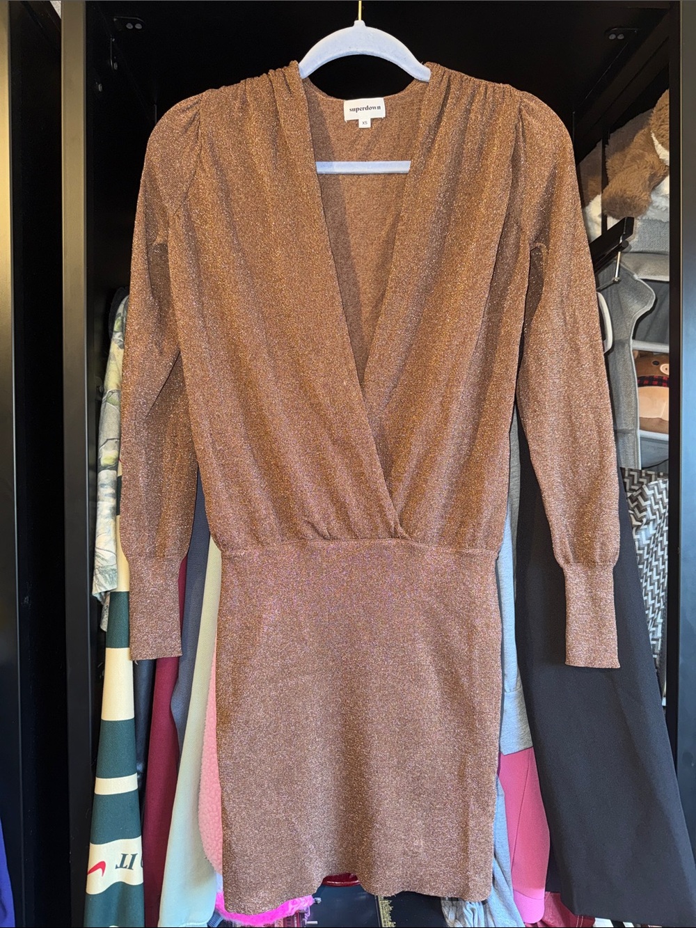 Super down brown metallic mini dress
